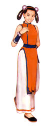 Rule 34 | 1girl, baggy pants, bare shoulders, bell, braid, braided hair rings, brown hair, china dress, chinese clothes, dress, fatal fury, hair bell, hair ornament, hair rings, king of fighters &#039;99, li xiangfei, mori toshiaki, official art, pants, sash, slippers, smile, snk, solo, the king of fighters, the king of fighters &#039;99, twin braids, vambraces