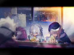 Rule 34 | 2boys, 2girls, ahoge, amakusa shirou (fate), archer (fate), artoria pendragon (all), artoria pendragon (fate), bell, black gloves, blonde hair, blurry, capelet, chopsticks, christmas, commentary request, cross, depth of field, eating, elbow gloves, closed eyes, fate/grand order, fate (series), food, fur trim, gloves, hat, headpiece, highres, holding, holding chopsticks, indoors, jeanne d&#039;arc alter (fate), jeanne d&#039;arc (fate), jeanne d&#039;arc (ruler) (fate), jeanne d&#039;arc alter santa lily (fate), jirou (ramen), mask, meat, multiple boys, multiple girls, namaashi (user fuga4235), noodles, pom pom (clothes), ramen, saber (fate), saber alter, santa alter, santa costume, santa hat, short hair, sidelocks, star (symbol), white hair, yellow eyes
