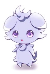 Rule 34 | animal ears, bad id, bad pixiv id, colored sclera, creatures (company), espurr, full body, game freak, gen 6 pokemon, highres, nintendo, no humans, open mouth, pokemon, pokemon (creature), pokemon xy, purple eyes, purple sclera, simple background, solo, standing, tail, white background, yuihico