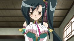 Rule 34 | 00s, 1girl, animated, animated gif, black hair, breasts, female focus, hair ornament, kan&#039;u (koihime musou), koihime musou, large breasts, long hair, looking at viewer, talking