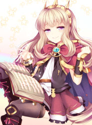 Rule 34 | 10s, 1girl, agekichi (heart shape), bad id, bad pixiv id, blonde hair, book, cagliostro (granblue fantasy), cape, granblue fantasy, heart, heart-shaped pupils, long hair, purple eyes, smile, solo, symbol-shaped pupils, thighhighs
