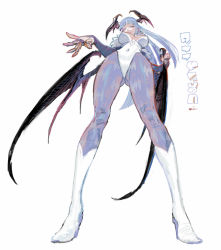 1girl ass boots breasts capcom demon_girl etama_quomo etamaquomo green_hair leotard long_hair morrigan_aensland pantyhose darkstalkers white_leotard wings