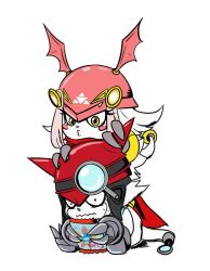 Rule 34 | 1boy, 1girl, appmon, digimon, gatchmon, looking at another, magnifying glass, original, simple background, white background