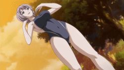Rule 34 | 10s, 1girl, animated, animated gif, ass, backboob, bouncing breasts, breasts, breasts out, cleavage, closed mouth, clothes pull, collarbone, dimples of venus, exhibitionism, flashing, gluteal fold, guilty+, hair ornament, hairclip, ichinose anna, large breasts, lowres, multiple boys, naughty face, nipples, one-piece swimsuit, one-piece swimsuit pull, public indecency, purple hair, ran sem, rin x sen + ran-&gt;sem: cross mix, school, screencap, short hair, smile, standing, swimsuit, unworn swimsuit, teasing, undressing