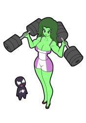 Rule 34 | colored skin, exercising, green hair, green skin, marvel, muscular woman, she-hulk, strong woman, venom (marvel)