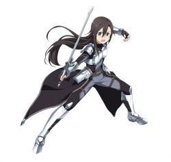 Rule 34 | 1boy, accel world, androgynous, armor, armored boots, black eyes, black gloves, black hair, boots, bow, breastplate, cosplay, duel avatar, elbow gloves, fighting stance, floating hair, full body, gloves, hair bow, holding, holding sword, holding weapon, kirito, kirito (sao-ggo), long hair, looking at viewer, male focus, open mouth, silver crow, silver crow (cosplay), simple background, solo, sword, sword art online, weapon, white background