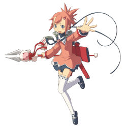 Rule 34 | 1girl, air colthearts, hair ornament, hairclip, highres, kuroboshi kouhaku, legs, long sleeves, official art, open mouth, red hair, simple background, solo, summon night, summon night swordcraft story 2, thighhighs, wand