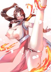 Rule 34 | 1girl, absurdres, breasts, fatal fury, highres, kicking, large breasts, pussy, shiranui mai