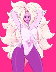 Rule 34 | 1girl, arms behind back, black eyes, blue eyes, extra eyes, gem, happyds, heart, heart-shaped pupils, long hair, parted bangs, rainbow quartz, see-through, solo, steven universe, symbol-shaped pupils, very long hair