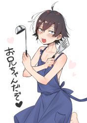 Rule 34 | 1boy, ahoge, apron, cr-r, fang, hikigaya hachiman, ladle, looking at viewer, male focus, open mouth, simple background, smile, solo, spatula, white background, yahari ore no seishun lovecome wa machigatteiru.