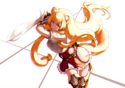 Rule 34 | 1girl, animal ear fluff, animal ears, armor, artist name, awaiyuhi, belt, black dress, boots, breastplate, breasts, brown belt, brown footwear, brown gloves, commentary request, dress, floating hair, gloves, hands up, highres, holding, holding sword, holding weapon, leather, leather belt, leather gloves, leg up, long hair, long sleeves, looking at viewer, medium breasts, open mouth, orange hair, pointing weapon, raccoon ears, raccoon girl, raccoon tail, raphtalia, red dress, red eyes, simple background, solo, standing, sword, tail, tate no yuusha no nariagari, thigh boots, twitter username, weapon, white background, white dress