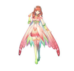 Rule 34 | 1girl, absurdres, alternate costume, bare shoulders, bridal gauntlets, cape, celica (fire emblem), closed mouth, commentary request, detached collar, dress, earrings, fire emblem, fire emblem echoes: shadows of valentia, fire emblem heroes, flower, frilled skirt, frills, gradient clothes, hair ornament, hairband, hand up, head tilt, highres, jewelry, kaekae, lips, long hair, looking at viewer, nintendo, official art, pink dress, red eyes, red hair, shoes, simple background, skirt, sleeveless, smile, solo, standing, thighhighs, white background, zettai ryouiki
