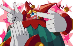Rule 34 | 1boy, circusman.exe, clenched teeth, clown, clown nose, commentary request, disembodied limb, extra arms, male focus, mega man (series), mega man battle network, mega man battle network (series), mega man battle network 6, pointing, shigeshiro hideto, smile, solo, star (symbol), starry background, teeth