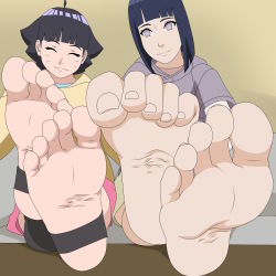 Rule 34 | 2girls, artist request, boruto: naruto next generations, feet, foot focus, hyuuga hinata, mother and daughter, multiple girls, naruto (series), pov, presenting, size difference, smile, soles, toes, uzumaki himawari