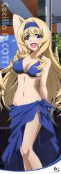 Rule 34 | 10s, 1girl, bikini, blonde hair, blue eyes, breasts, cecilia alcott, cleavage, hashimoto takayoshi, highres, infinite stratos, long hair, open mouth, smile, swimsuit