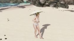 Rule 34 | 1girl, 3d, animated, beach, bikini, blonde hair, blue eyes, breasts, cleavage, dead or alive, dead or alive xtreme 3 fortune, frilled bikini, frills, helena douglas, video, navel, ocean, sand, sound, standing, swimsuit, tagme, tecmo, umbrella, walking