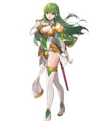 Rule 34 | 1girl, armor, belt, boots, breasts, capelet, dress, elbow gloves, female focus, fire emblem, fire emblem: mystery of the emblem, fire emblem echoes: shadows of valentia, fire emblem heroes, full body, gloves, green eyes, green hair, hand on own chest, hand up, high heel boots, high heels, highres, long hair, looking at viewer, matching hair/eyes, medium breasts, nintendo, official art, palla (fire emblem), pelvic curtain, sheath, short dress, shoulder armor, smile, solo, standing, teffish, thigh boots, thighhighs, thighs, transparent background, white footwear, white gloves