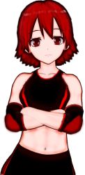 Rule 34 | black shirt, crossed arms, red eyes, red hair, shirt, solo, tagme