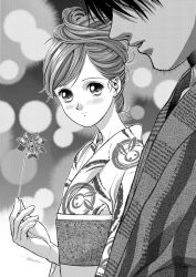 Rule 34 | 1boy, 1girl, benk, blush, greyscale, japanese clothes, kimono, monochrome, yukata