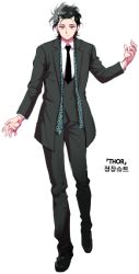Rule 34 | 1boy, alternate costume, animification, avengers (series), bad id, bad pixiv id, black hair, formal, full body, jungyun99, loki (marvel), male focus, marvel, marvel cinematic universe, necktie, solo, suit
