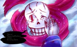 Rule 34 | 2boys, decapitation, disintegration, dying, english text, hand on another&#039;s head, highres, mideater, multiple boys, one eye closed, papyrus (font), papyrus (undertale), sans (undertale), scarf, skeleton, spoilers, tears, undertale