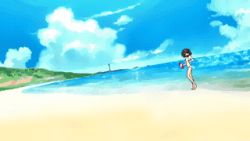 Rule 34 | 00s, 1girl, animated, animated gif, beach, bikini, bouncing breasts, breasts, brown hair, day, lowres, lucky star, medium breasts, one-piece swimsuit, outdoors, screencap, short hair, sky, solo, suzumiya haruhi, suzumiya haruhi no yuuutsu, swimsuit, white bikini, white one-piece swimsuit