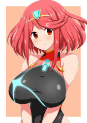 Rule 34 | 1girl, black one-piece swimsuit, breasts, chest jewel, competition swimsuit, covered collarbone, covered navel, gem, headpiece, highres, large breasts, one-piece swimsuit, pyra (pro swimmer) (xenoblade), pyra (xenoblade), red eyes, red hair, red one-piece swimsuit, ribbed swimsuit, short hair, solo, strapless, strapless one-piece swimsuit, striped clothes, striped one-piece swimsuit, swept bangs, swimsuit, tiara, two-tone swimsuit, vertical-striped clothes, vertical-striped one-piece swimsuit, xenoblade chronicles (series), xenoblade chronicles 2, zefyu