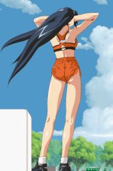 Rule 34 | 1girl, animated, animated gif, arms up, asahina natsuki, ass, back, hairband, long hair, long legs, short shorts, shorts, solo, sports bra, standing, super real mahjong, tanaka ryou