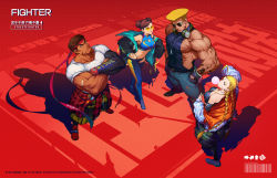 Rule 34 | 2boys, 2girls, adapted costume, ahoge, alternate costume, arm tattoo, aviator sunglasses, baggy clothes, baggy pants, bandaid, bandaid on arm, bare shoulders, black gloves, black hair, black leggings, black sleeves, blonde hair, braid, breasts, blowing bubbles, cammy white, capcom, casio, casual, chewing gum, chun-li, cleavage cutout, clothes around waist, clothing cutout, commentary request, crossed arms, dark-skinned male, dark skin, denim, detached leggings, detached sleeves, dog tags, double bun, earrings, fashion, fingernails, flattop, glasses, gloves, green nails, guile, hair bun, halterneck, hand on own hip, headband, headphones, headphones around neck, highleg, highleg panties, highres, hoop earrings, huge ahoge, impossible clothes, jacket, jeans, jewelry, large breasts, leggings, long braid, long hair, looking at viewer, looking back, looking up, medium breasts, midriff, multicolored clothes, multicolored jacket, multiple boys, multiple girls, muscular, muscular male, nail polish, navel, off-shoulder jacket, off shoulder, official art, opaque glasses, panties, pants, pectorals, plaid, plaid shirt, red background, red footwear, red headband, rimless eyewear, ring, round eyewear, ryu (street fighter), shirt, shirt around waist, shoes, short hair, single detached sleeve, sleeveless, sleeves rolled up, sneakers, street fighter, street fighter: duel, stud earrings, sunglasses, t-shirt, tan, tattoo, thick eyebrows, tight clothes, tight pants, tinted eyewear, torn clothes, torn jeans, torn pants, twin braids, underwear, v, watch, white footwear, wireless, wristwatch, xin wang, yellow-tinted eyewear