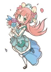 Rule 34 | 1girl, blunt bangs, blush, blush stickers, bouquet, braid, doll, doll joints, duel monster, flower, frills, ghostrick doll, green eyes, hair flower, hair ornament, hat, joints, leg up, lolita fashion, long hair, looking at viewer, neck ribbon, open mouth, petals, pink hair, ribbon, senhappyaku, simple background, sketch, smile, solo, white background, yu-gi-oh!