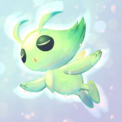 Rule 34 | :o, celebi, closed eyes, commentary request, creatures (company), falling petals, from below, full body, game freak, gen 2 pokemon, legendary pokemon, mythical pokemon, nintendo, no humans, outstretched arms, petals, pokemon, pokemon (creature), s (happycolor 329), solo