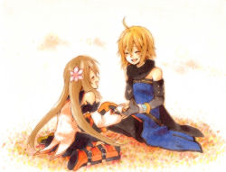 Rule 34 | 00s, 1boy, 1girl, blonde hair, boots, brown hair, couple, emil castagnier, flower, gloves, hair ornament, hetero, knee boots, marta lualdi, scarf, smile, tales of (series), tales of symphonia, tales of symphonia: dawn of the new world