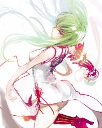 Rule 34 | 10s, 1girl, ass, bare shoulders, blade &amp; soul, c.c., china dress, chinese clothes, code geass, creayus, dress, green hair, no panties, solo, tan, tanline, yellow eyes