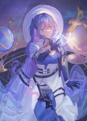 Rule 34 | 14665989, 1girl, animal ears, arknights, astesia (arknights), astesia (starseeker) (arknights), bird, bird ears, blue dress, blue eyes, blue gloves, blue hair, bracelet, breasts, bright pupils, cleavage, dress, gloves, hat, jewelry, layered dress, medium breasts, puffy short sleeves, puffy sleeves, short sleeves, smile, solo, white dress, white pupils, wide brim