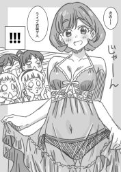 Rule 34 | !, !!, 5girls, :&lt;, :d, arashi chisato, argyle, argyle clothes, argyle panties, babydoll, babydoll lift, blank eyes, blunt bangs, blush, breasts, breasts apart, collarbone, commentary, empire waist, front-tie top, greyscale, hairband, hazuki ren, heanna sumire, high ponytail, love live!, love live! superstar!!, marugoshi teppei, medium breasts, monochrome, multiple girls, navel, nervous smile, o o, open mouth, panties, puckered lips, see-through, shibuya kanon, short hair, side-tie panties, smile, solo focus, spaghetti strap, speech bubble, surprised, tang keke, translation request, underwear, v-shaped eyebrows