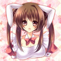 Rule 34 | 1girl, :d, amane ruri, animal ears, blush, breasts, brown hair, rabbit ears, detached collar, hair ribbon, long hair, open mouth, original, ribbon, smile, solo, twintails, type (artist)