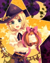 Rule 34 | 1girl, bad id, bad pixiv id, blonde hair, blospro, blue eyes, halloween, hat, kagamine rin, short hair, solo, vocaloid, witch hat