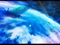 Rule 34 | 1girl, anomalocaris, bad id, bad pixiv id, chitose rin, fish, from above, letterboxed, original, prehistoric animal, reflection, rel, ripples, scenery, solo, water, water world