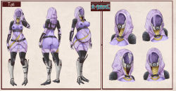 Rule 34 | 1girl, absurdres, alien, ass, back, breasts, character name, character sheet, cleft of venus, colored skin, concept art, cum, expressions, full body, helmet, highres, hip focus, hood, long image, mass effect (series), mass effect 1, nipples, open clothes, pregnant, purple skin, pussy, quarian, sideboob, standing, tali&#039;zorah, text focus, uncensored, wide hips, wide image, x-t3al