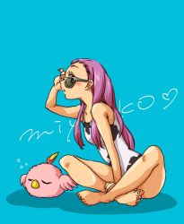 Rule 34 | 00s, 1girl, digimon, digimon adventure 02: digimon hurricane jouriku!! chouzetsu shinka!! ougon no digimental, glasses, inoue miyako, one-piece swimsuit, poromon, purple hair, swimsuit, ya