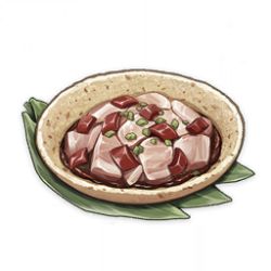 Rule 34 | artist request, bowl, chili pepper, commentary, english commentary, food, food focus, game cg, garnish, genshin impact, leaf, lowres, meat, muted color, no humans, official art, simple background, still life, third-party source, transparent background