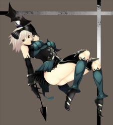 Rule 34 | 1girl, boots, bow, fantasy earth zero, hair bow, pink hair, polearm, red eyes, short hair, simple background, smile, solo, spear, toshi makoto, weapon, white hair