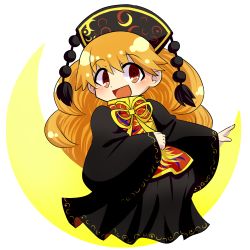 Rule 34 | black hat, commentary request, hair between eyes, hat, highres, junko (touhou), kasugai (de-tteiu), simple background, tabard, tagme, touhou, white background