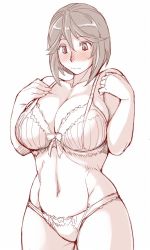 Rule 34 | 1girl, blush, bow, bow bra, bra, breasts, cleavage, curvy, lace, lace-trimmed bra, lace trim, large breasts, lingerie, monochrome, panties, rozen maiden, short hair, solo, souseiseki, standing, tsuda nanafushi, underwear, underwear only, wide hips