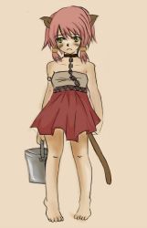 Rule 34 | 00s, 1girl, aged down, animal ears, collar, female focus, final fantasy, final fantasy xi, full body, green eyes, mithra (ff11), red hair, simple background, solo, tail