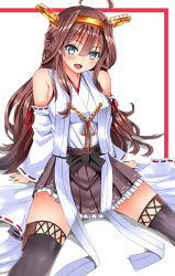 Rule 34 | 10s, 1girl, ahoge, bad id, bad pixiv id, blue eyes, blush, brown hair, detached sleeves, hairband, headgear, inu (marukome), kantai collection, kongou (kancolle), long hair, looking at viewer, nontraditional miko, open mouth, skirt, solo, thighhighs