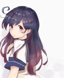 Rule 34 | 10s, 1girl, absurdres, ahoge, blush, breasts, brown eyes, highres, kantai collection, long hair, looking at viewer, open mouth, ranf, school uniform, serafuku, solo, upper body, ushio (kancolle)