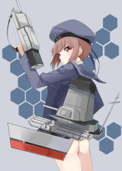 Rule 34 | 10s, 1girl, animal ears, ass, brown hair, clothes writing, hat, kantai collection, kurokin, looking at viewer, no panties, personification, red eyes, sailor collar, sailor hat, short hair, solo, z3 max schultz (kancolle)