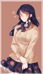 Rule 34 | 10s, 1girl, blue hair, blush, closed mouth, flower, heart, heart background, looking at viewer, love live!, love live! school idol festival, love live! school idol project, orz (kagewaka), rose, simple background, skirt, smile, solo, sonoda umi, yellow eyes