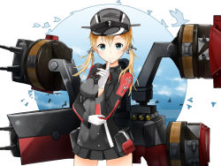 Rule 34 | 10s, 1girl, anchor hair ornament, black skirt, blonde hair, cowboy shot, cross, finger to mouth, gloves, green eyes, hair ornament, hat, hazama aida, iron cross, kantai collection, long sleeves, looking at viewer, machinery, microskirt, military, military hat, military uniform, peaked cap, pleated skirt, prinz eugen (kancolle), skirt, solo, twintails, uniform, white gloves